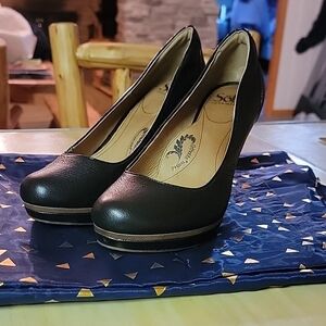 Black Leather Women's Platform Heels